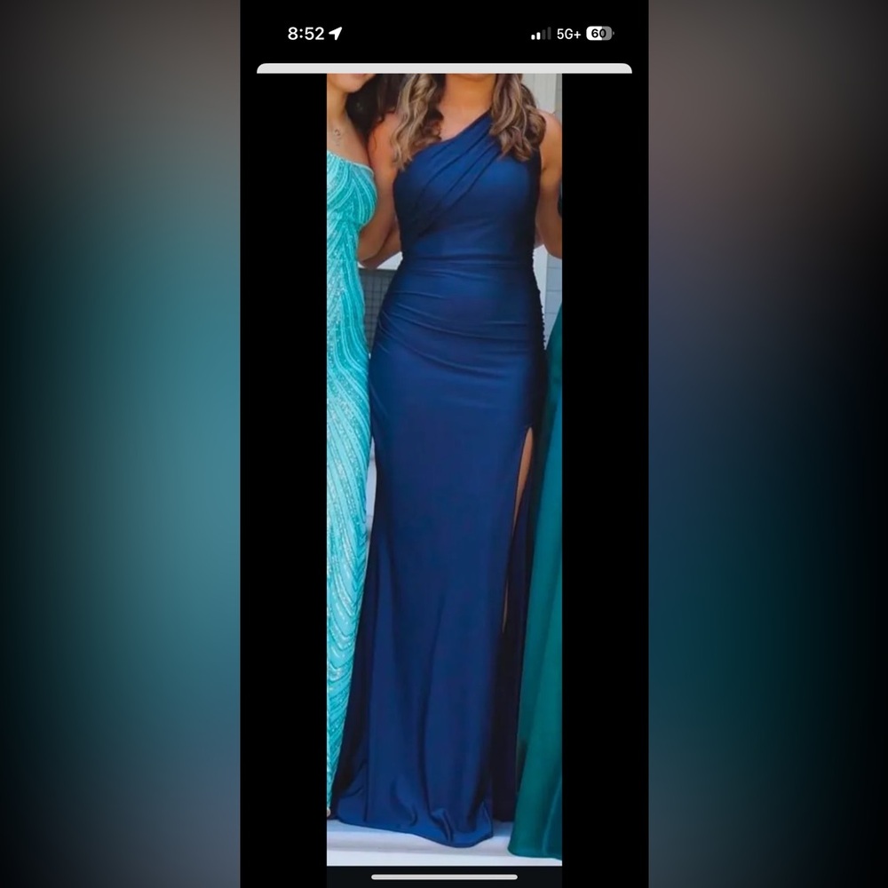 La Femme Navy Blue Prom Dress